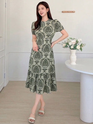 DAZY Women's Short Puff Sleeve Printed Dress