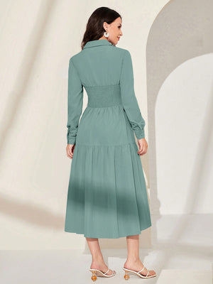 SHEIN Modely Women's Pure Color Long Sleeve Ruffle Hem Dress