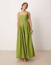Topshop denim godet seamed midaxi dress in rich blue