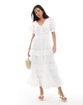 ARRANGE cotton voile maxi dress with lace trim in ivory