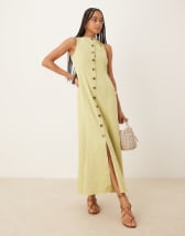 Topshop denim godet seamed midaxi dress in rich blue