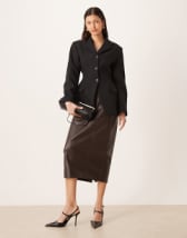 ONLY faux leather pleated maxi skirt in black