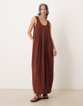 Mango shirt detailing maxi dress in brown stripes