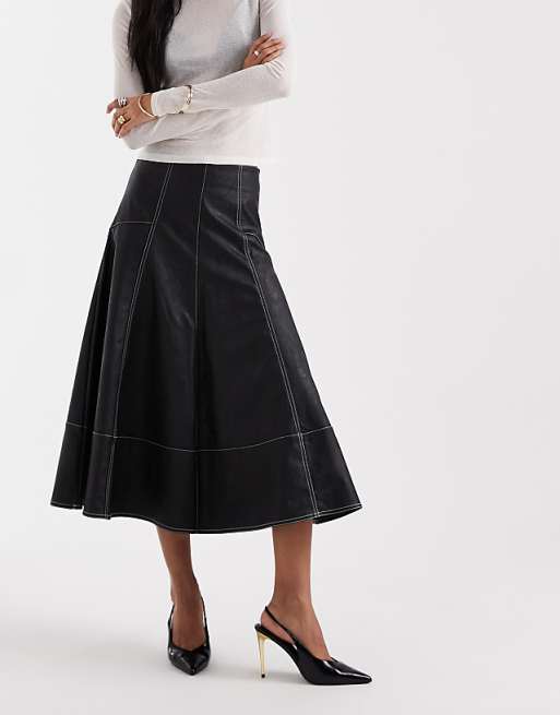 ONLY faux leather pleated maxi skirt in black