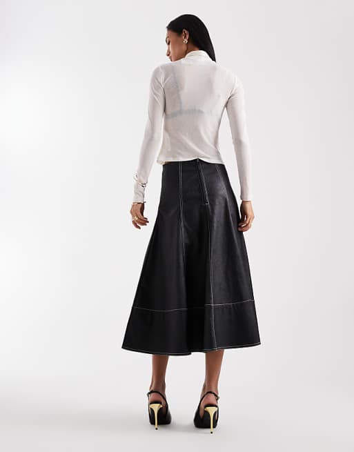 ONLY faux leather pleated maxi skirt in black