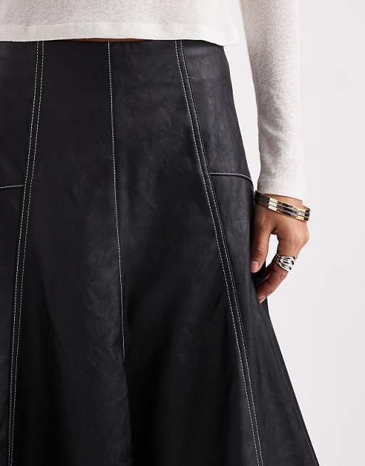 ONLY faux leather pleated maxi skirt in black