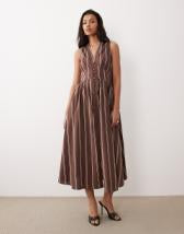 Topshop denim godet seamed midaxi dress in rich blue
