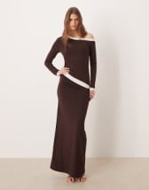 Mango shirt detailing maxi dress in brown stripes