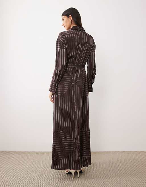 Mango shirt detailing maxi dress in brown stripes