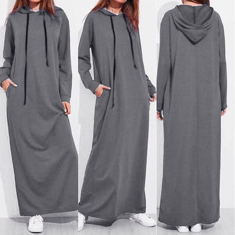 Summer Dresses For Women 2023 Maxi Midi Long Sleeve Hooded Hoodies Long Maxi For Women - image 2 of 7