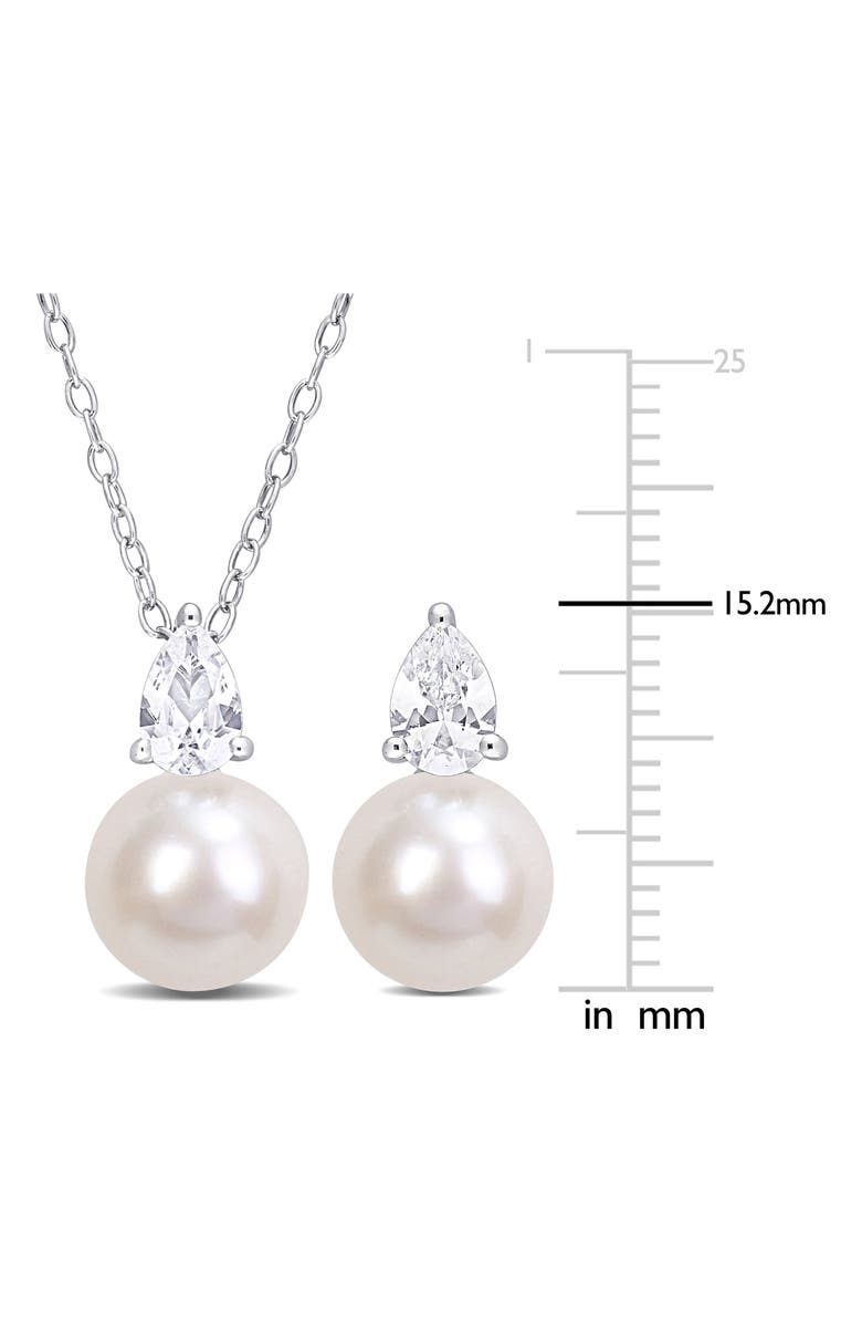 DELMAR Cultured Freshwater Pearl & Lab Created Sapphire Necklace & Stud Earrings Set