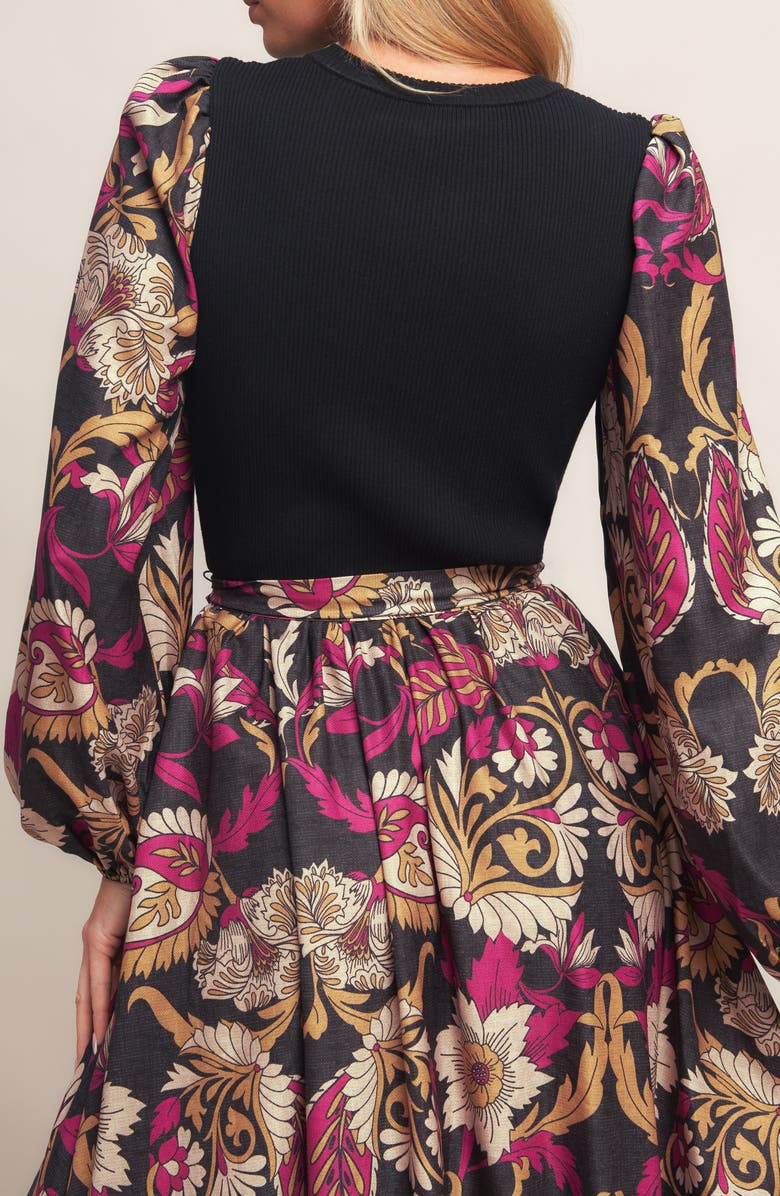 FLYING TOMATO Long Sleeve Mixed Media Fit & Flare Dress