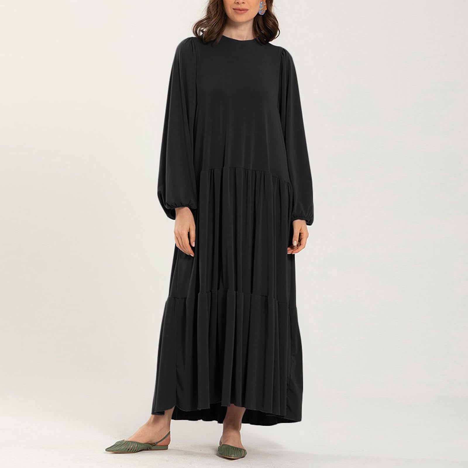 Walmart Ersazi Tshirt Dress Women's Plus Size Casual Dress High Collar Solid Color Long Sleeve Winter Fall Basic Casual Maxi Long Dress Daily Vacation Dress On Clearance Black Xxl