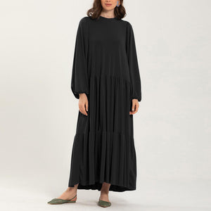 Walmart Ersazi Tshirt Dress Women's Plus Size Casual Dress High Collar Solid Color Long Sleeve Winter Fall Basic Casual Maxi Long Dress Daily Vacation Dress On Clearance Black Xxl