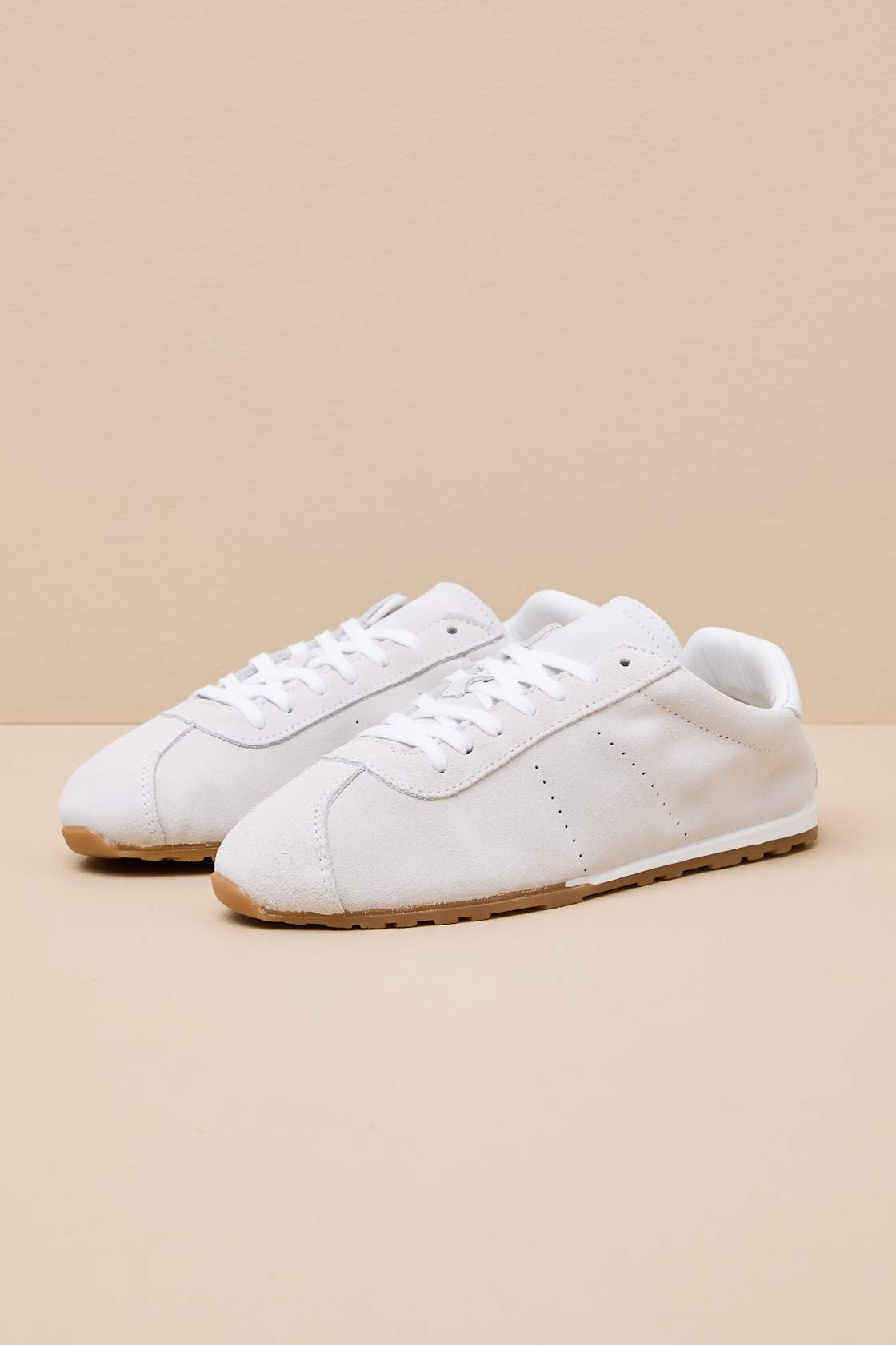 Serina Ivory Suede Leather Lace-Up Sneakers