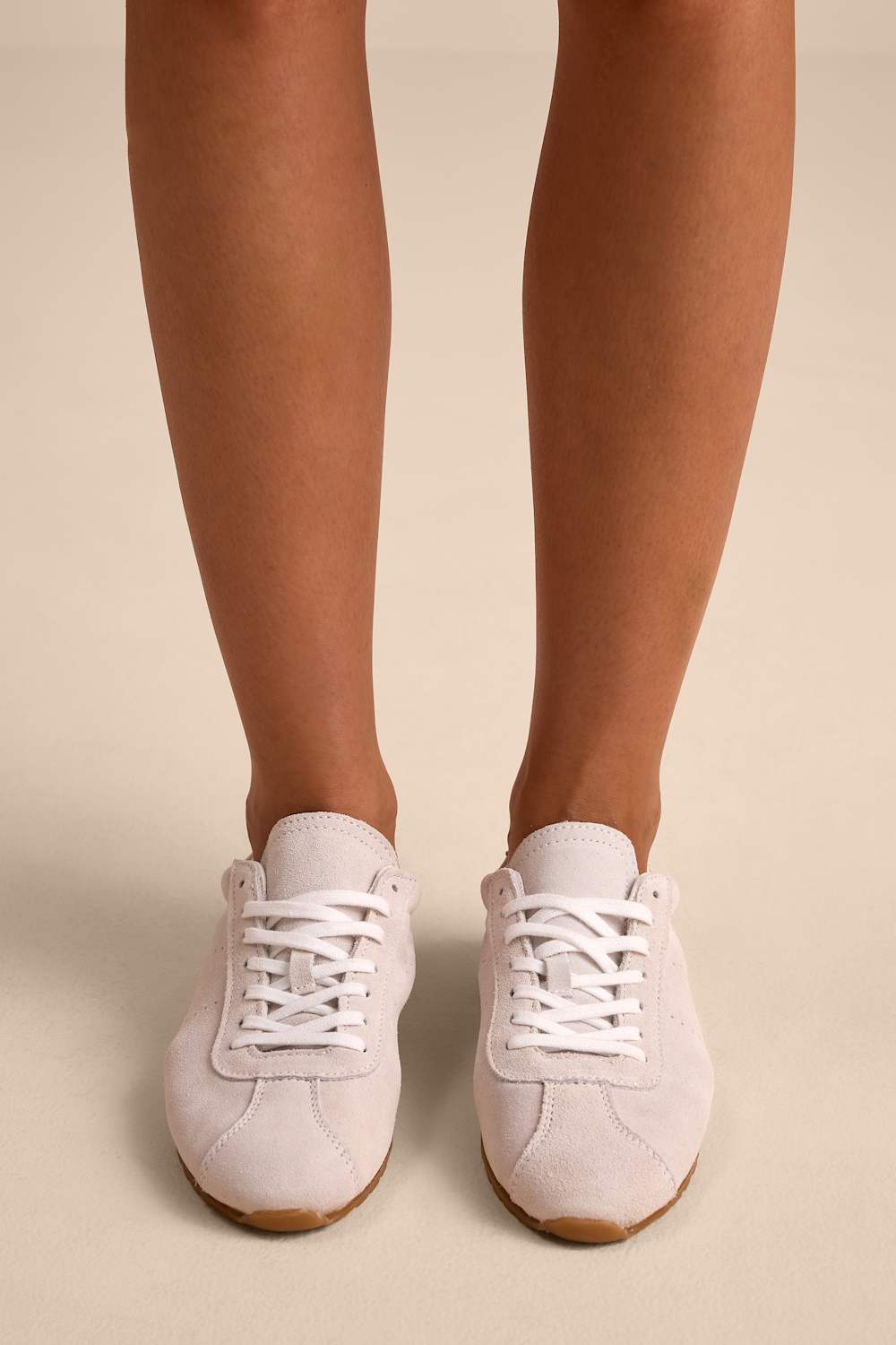 Serina Ivory Suede Leather Lace-Up Sneakers