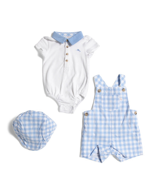 Infant Boys 2pc Gingham Shortalls Set