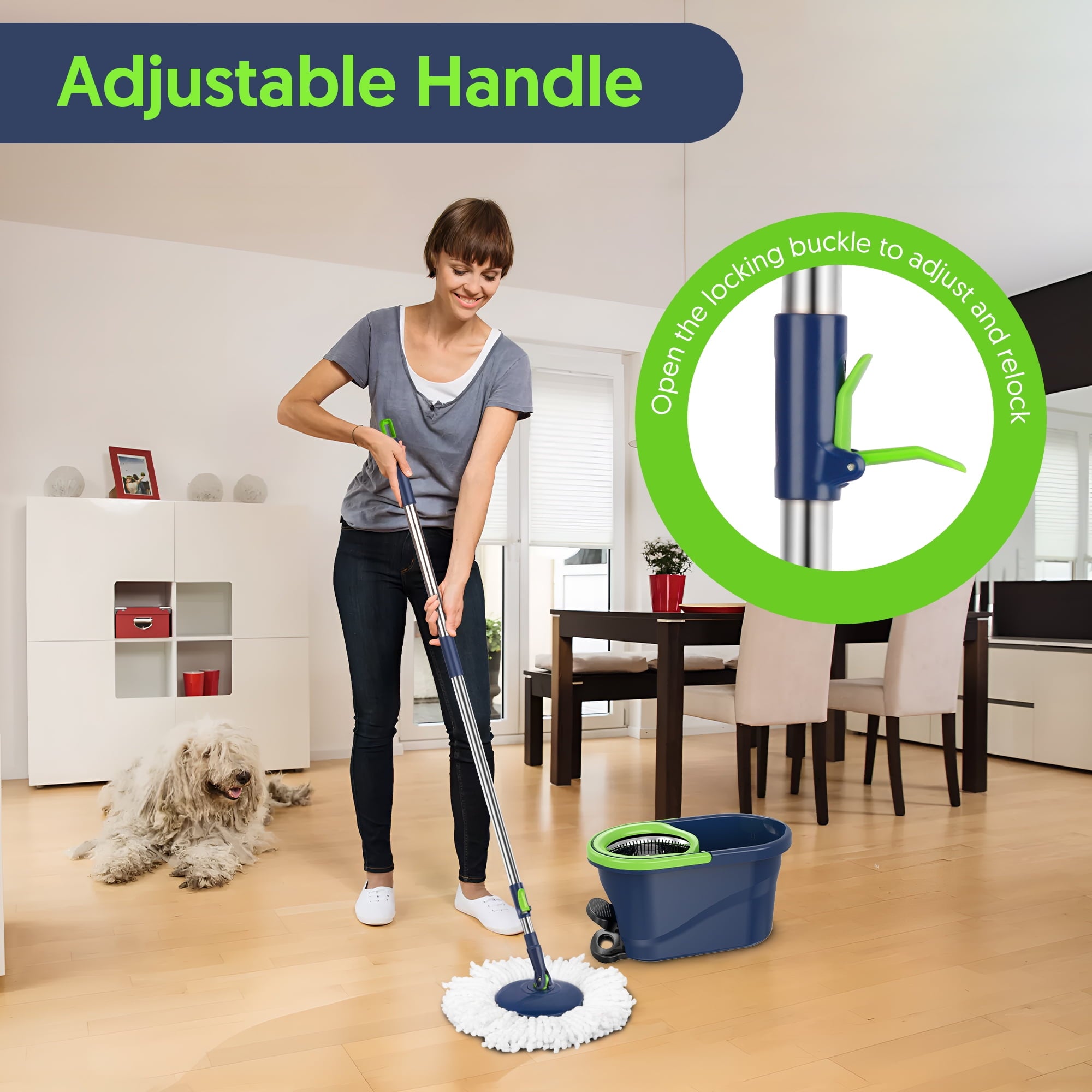 thumbnail image 2 of SUGARDAY Spin Mop and Bucket with Wringer Set for Floors Cleaning Heavy duty System, Green, 2 of 7