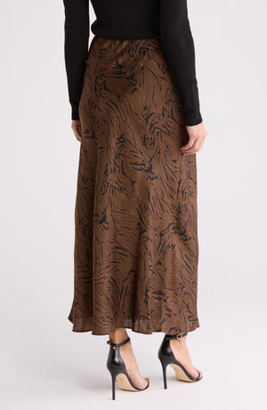 NORDSTROM RACK Satin Maxi Skirt, Alternate, color, Brown- Black Malia Abstract