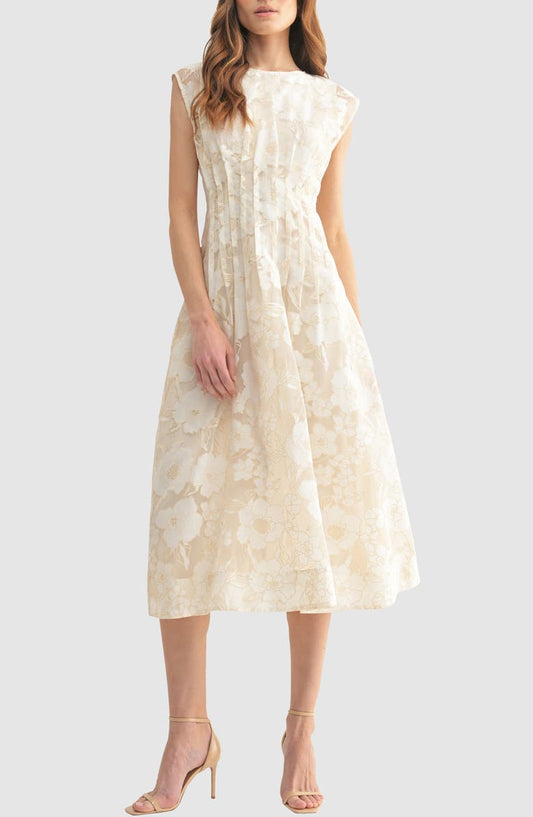 Mila Mae Floral Cap Sleeve Cinched Waist Fit & Flare Midi Dress