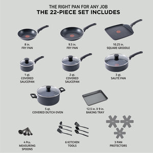 thumbnail image 3 of T-fal Kitchen Solutions, 22 Piece Non-Stick Pots and Pans Cookware Set, Black, 3 of 11