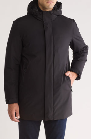 Calvin Klein Hooded Water Resistant Stadium Jacket, Main, color, Black