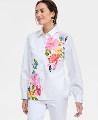 Macy's JM CollectionWomen's Printed Cotton-Poplin Blouse, Exclusively at Macy's