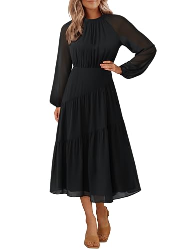 Clip coupon - GRACE KARIN Women's 2024 Fall Dress Long Sleeve Empire Waist Tiered A Line Swing Flowy Midi Dress