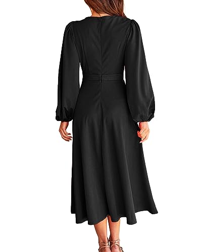 BTFBM Women's 2023 Formal Maxi Dress Puff Long Sleeve Crewneck Bow Tie A-Line Long Flowy Wedding Guest Party Dresses
