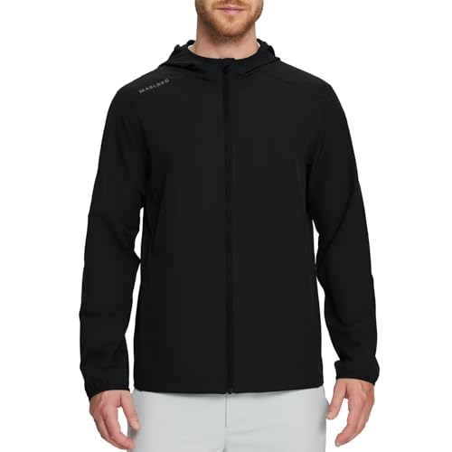 M MAELREG Mens Jackets with Hood Softshell Performance Full Zip Pockets Golf Water Resistant Windbreaker Jackets for Men