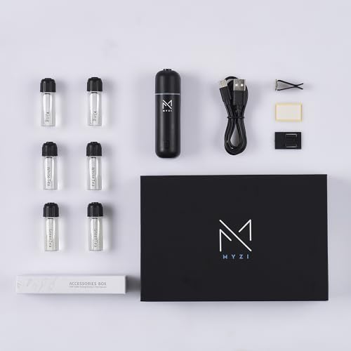 MYZI Car Air Freshener Diffuser, Waterless Diffuser Car Essential Oil Diffuser with 6 Refill Scents, Car Diffuser Air Freshener Car Fragrance Diffuser