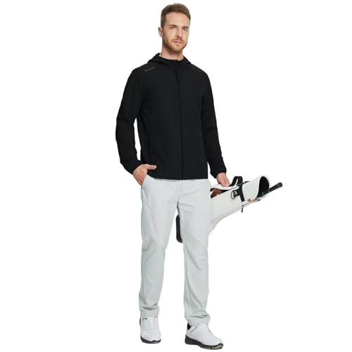 M MAELREG Mens Jackets with Hood Softshell Performance Full Zip Pockets Golf Water Resistant Windbreaker Jackets for Men