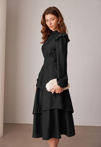Clip coupon - GRACE KARIN Women's Long Sleeve Fall Dresses 2024 Casual Ruffle Mock Neck Midi Wedding Guest Cocktail Flowy Dress