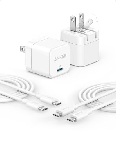 2 Pack Anker USB C Charger with USB C Cable, 20W USB C Charger Block for iPhone 16/15 and More Series, Galaxy, Pixel, iPad (2 Pack & 2 Cable)