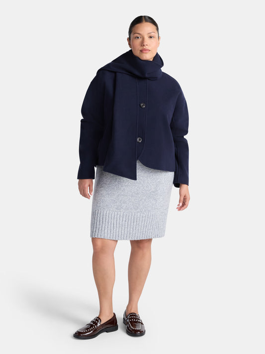 Walmart Free Assembly Women's Faux Wool Jacket with Scarf, Sizes XS-XXL