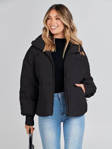 MEROKEETY Women's 2024 Winter Long Sleeve Zip Puffer Jacket Pockets Baggy Short Down Coats