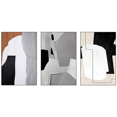 Amazon MPLONG Wall Art, Set of 3 Black and White Simple Natural Contemporary Abstract Color Blocks Canvas Prints, Aesthetic Wall Decorations for Living Room, Bedroom, Kitchen, Office (Black, 16" X 24")