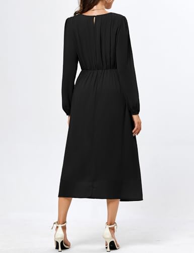 JASAMBAC Womens Long Sleeve Wedding Guest Dresses Flowy Chiffon Ruffled A-Line Midi Dresses 2024 Fall Casual Long Dress