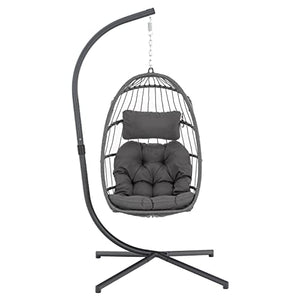 Yechen Indoor Outdoor Egg Hanging Chair with Stand, Patio Wicker Swing Egg Chair Indoor Swinging Chair Outdoor Hammock Egg Chair 350lbs Capacity for Patio Bedroom Balcony, Charcoal Grey (EG-001)