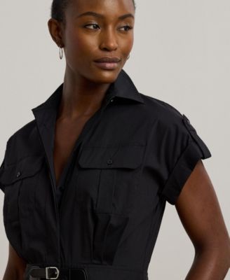 Macy's Lauren Ralph LaurenWomen's Buckle-Trim Cotton-Blend Shirtdress