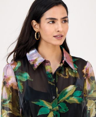 Macy's julia jordanWomen's Floral Chiffon Maxi Shirtdress