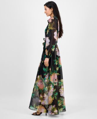 Macy's julia jordanWomen's Floral Chiffon Maxi Shirtdress