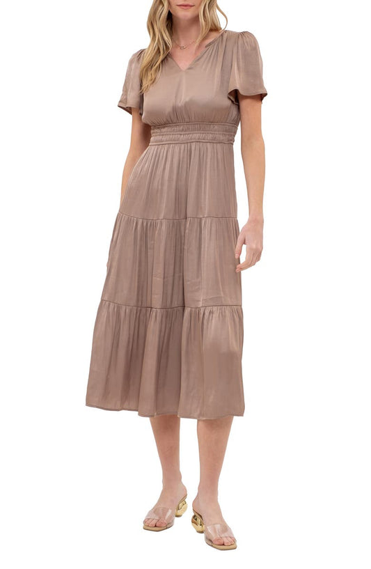 AUGUST SKY Short Sleeve Empire Waist Midi Dress
