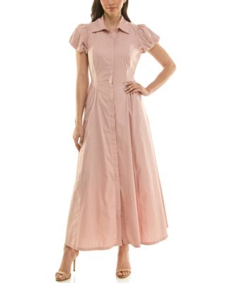 Macy's TaylorWomen's Puff-Sleeve Collar Neck Shirt Dress