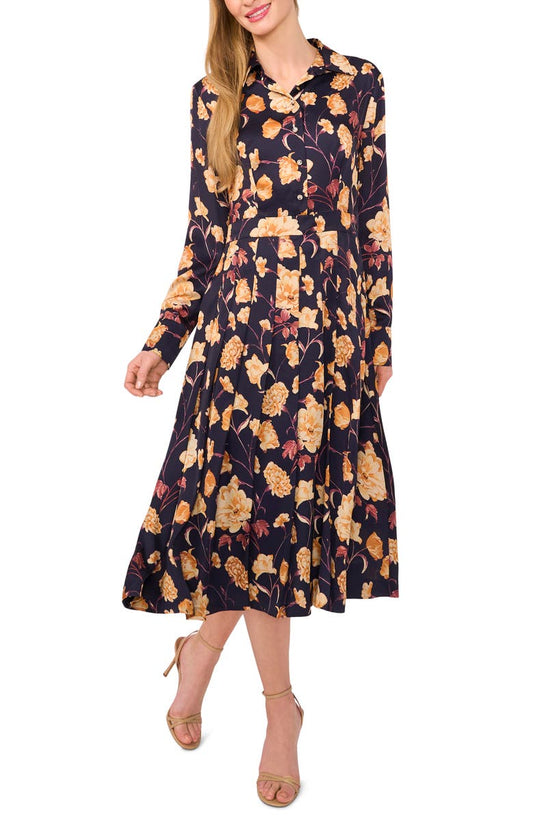 Ted Baker Floral Long Sleeve Midi Shirtdress