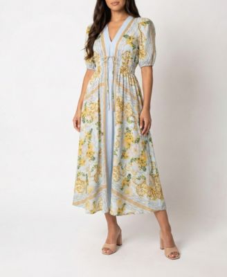 Macy's TaylorWomen's Smocked Waist A-Line Tie Detail Dress