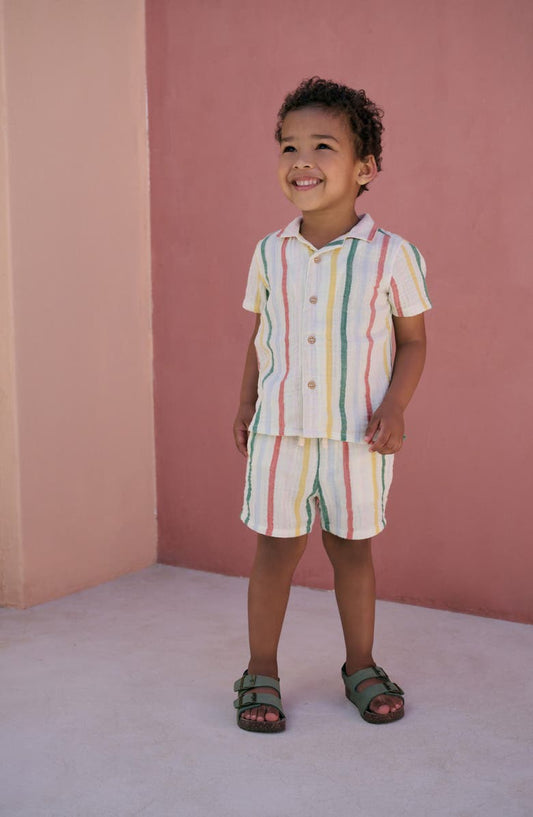 NEXT Kids' Stripe Cotton Seersucker Camp Shirt & Drawstring Shorts Set