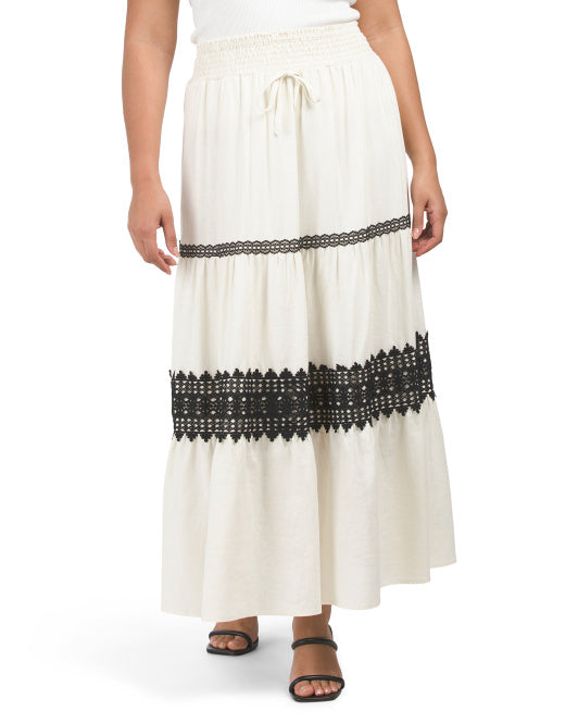 Linen Blend Maxi Skirt With Trim