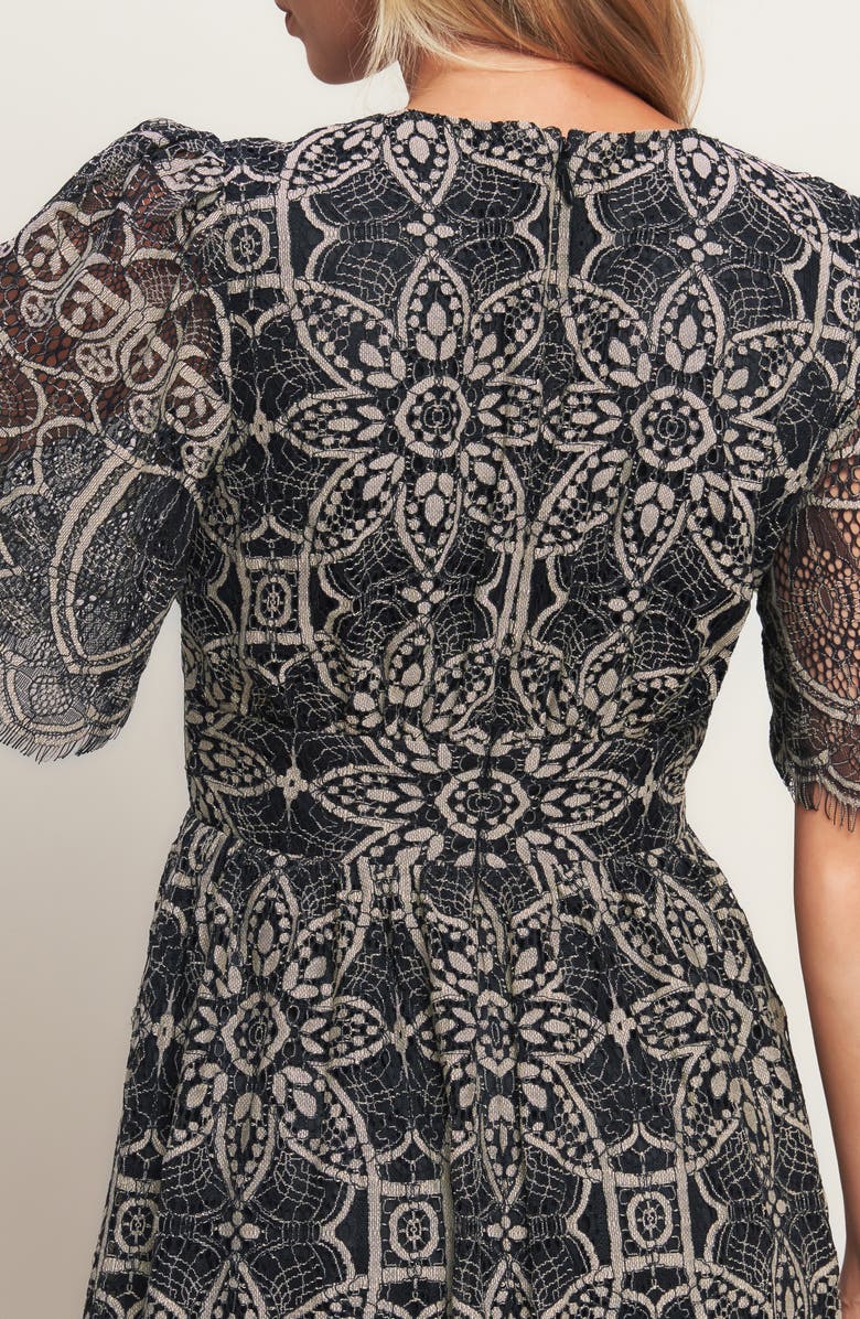 FLYING TOMATO Two-Tone Lace Short Sleeve Midi Dress