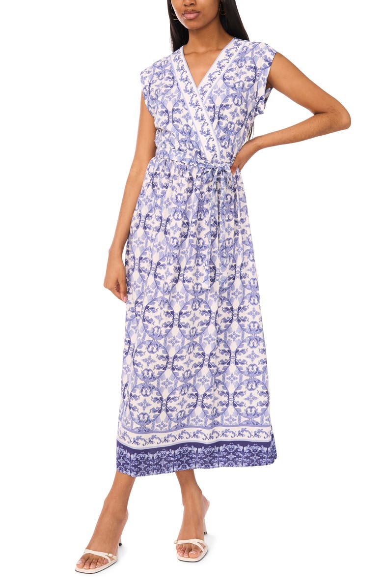 Halogen® Floral Cap Sleeve Tie Waist Maxi Dress